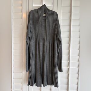 MAGNOLIA GRACE Long Gray Open Front Ribbed Cardigan Sweater Size XL